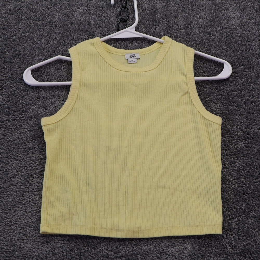 River Island Tank Top Girls 11/12 Yellow Ribbed Sleeveless Casual